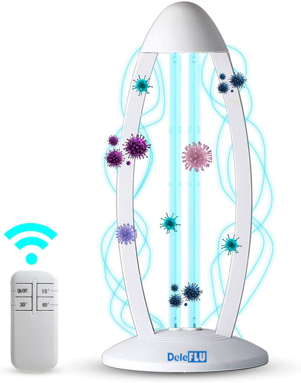 Deleflu UV Light Sterilization Lamp with Ozone for Odor Room Air Purification (Remote Control Included) 99.99% Sterilization Rate Premium 38W 110V
