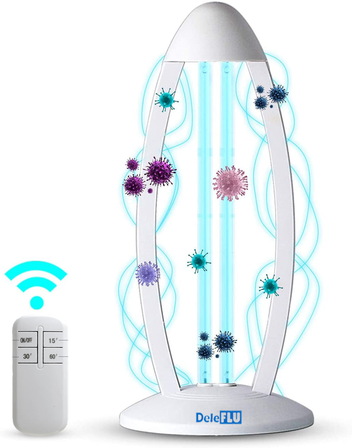 Deleflu UV Light Sterilization Lamp with Ozone for Odor Room Air Purification (Remote Control Included) 99.99% Sterilization Rate Premium 38W 110V