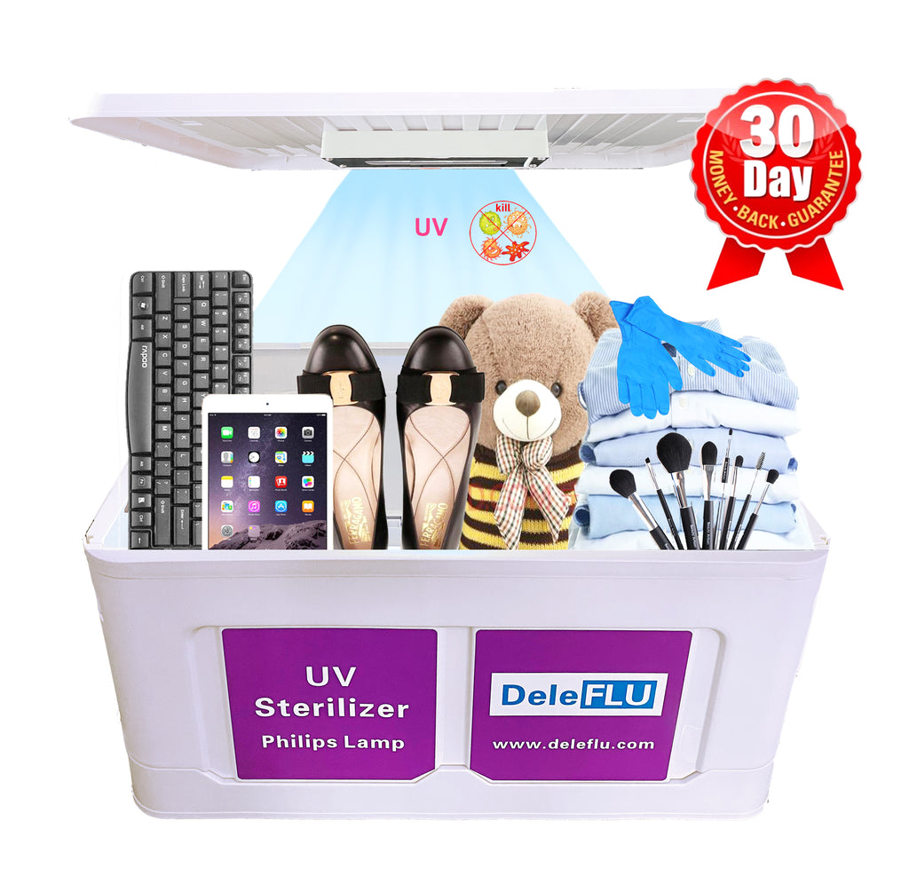 DeleFLU Widely-Use UV Light Sanitizer Box Large UV Cleaner Bag Stackable UV Disinfection Cabinet UV Cell Phone Sanitizer for Keyboards, Keys and Phone, Salon Tools, Ipad, with Philips Lamp Tube