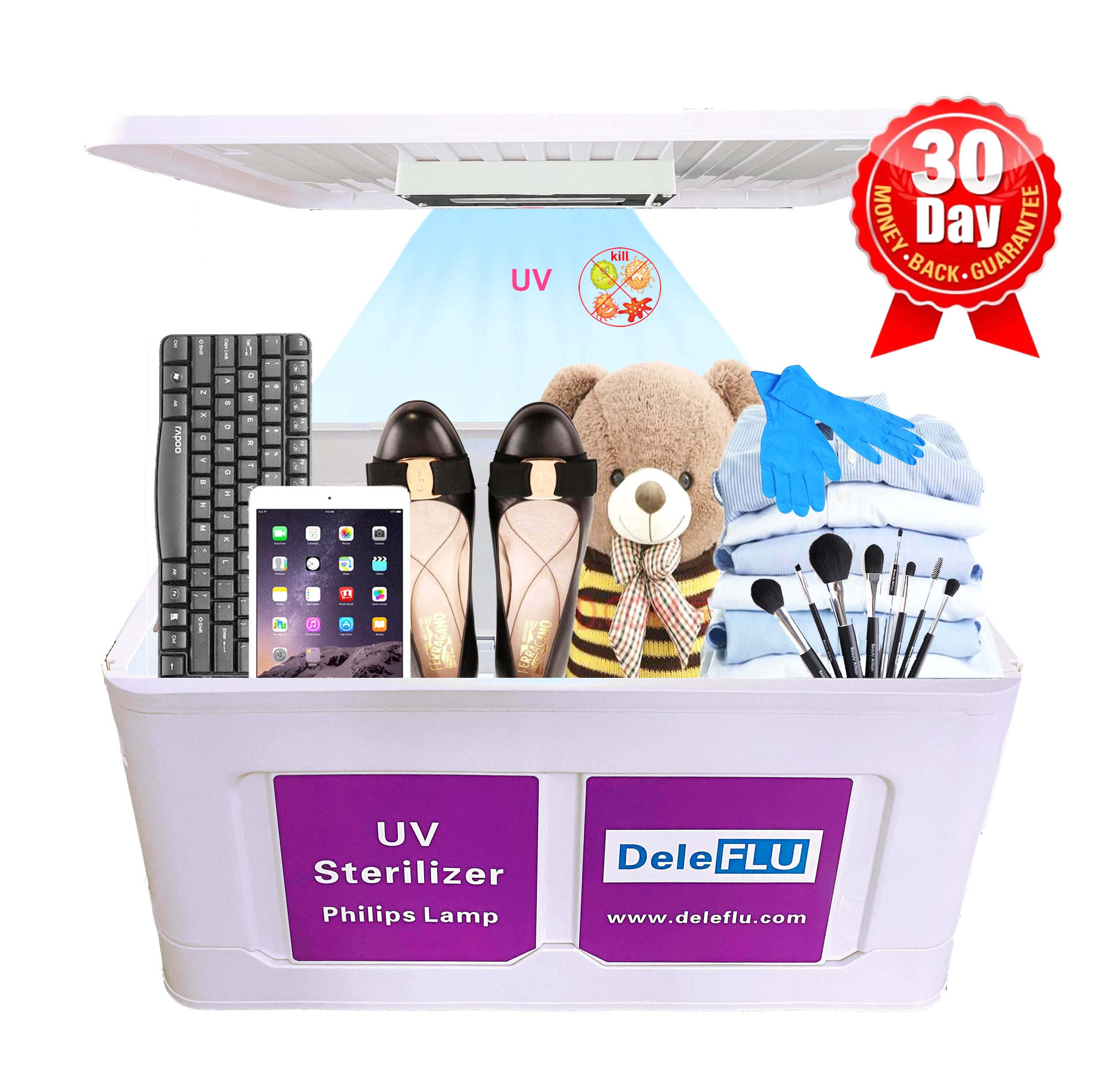 DeleFLU Widely-Use UV Light Sanitizer Box Large UV Cleaner Bag Stackable UV Disinfection Cabinet UV Cell Phone Sanitizer for Keyboards, Keys and Phone, Salon Tools, Ipad, with Philips Lamp Tube