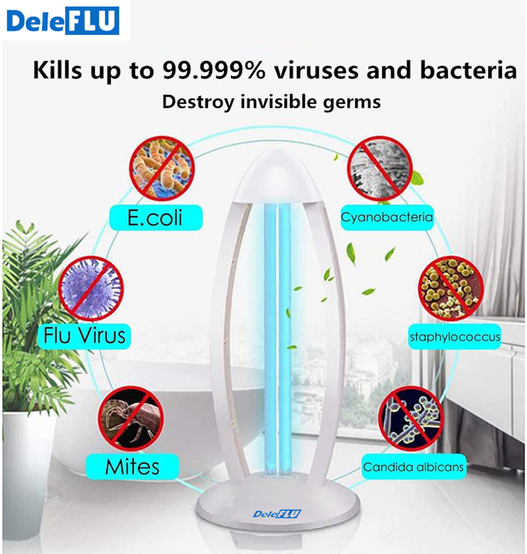 Deleflu UV Light Sterilization Lamp with Ozone for Odor Room Air Purification (Remote Control Included) 99.99% Sterilization Rate Premium 38W 110V