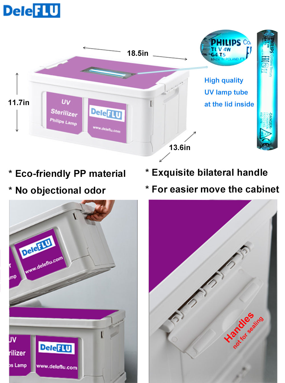 DeleFLU Widely-Use UV Light Sanitizer Box Large UV Cleaner Bag Stackable UV Disinfection Cabinet UV Cell Phone Sanitizer for Keyboards, Keys and Phone, Salon Tools, Ipad, with Philips Lamp Tube